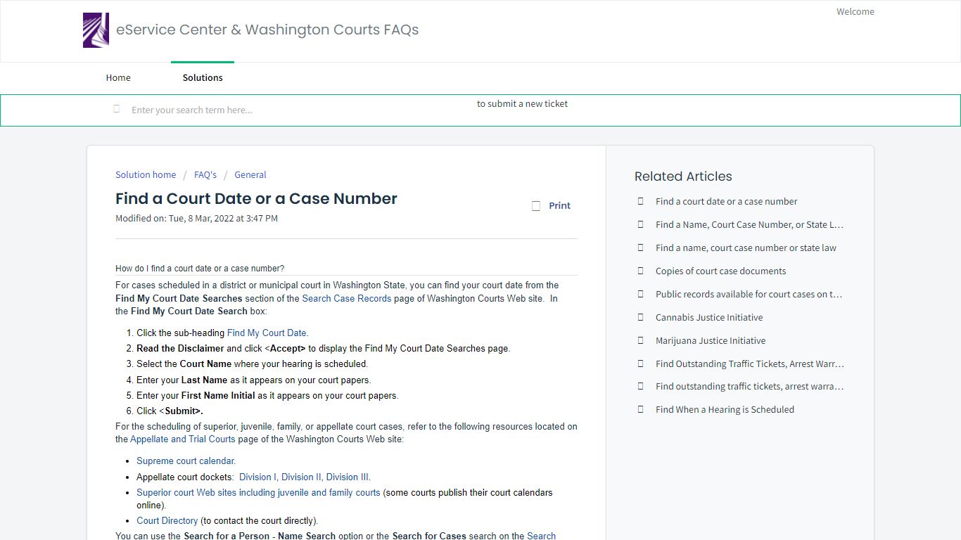 Find a Court Date or a Case Number : eService Center & Washington ...